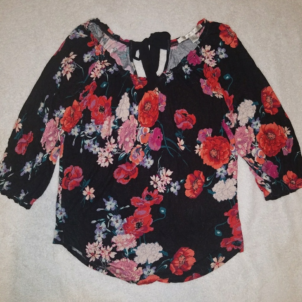 LC Floral boho blouse tie back cotten euc